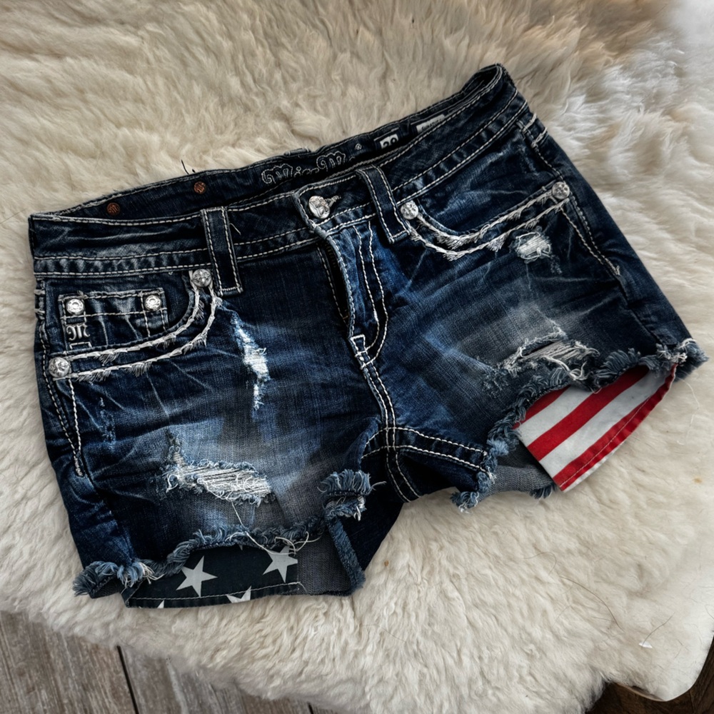 Miss Me Dark Blue Distressed Denim Shorts